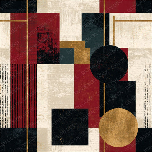 Bauhaus Black Oxblood Bone Abstract Seamless Digital Paper Pack (DDD014767)