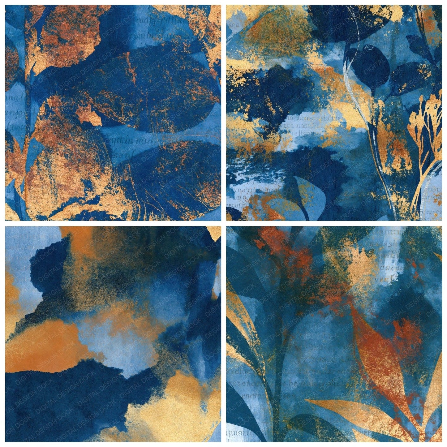 Cyanotype Rust Gold Abstract Digital Paper Pack (DDD014769)