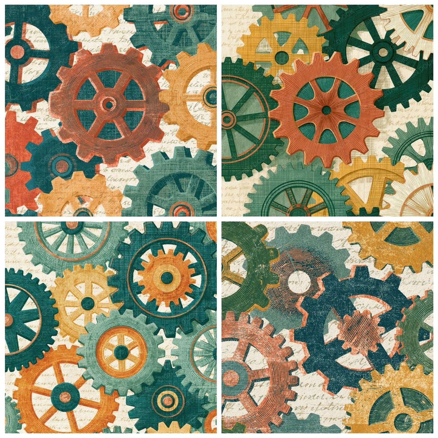 Engraving Cogs Sage Primrose Digital Paper Pack (DDD014770)