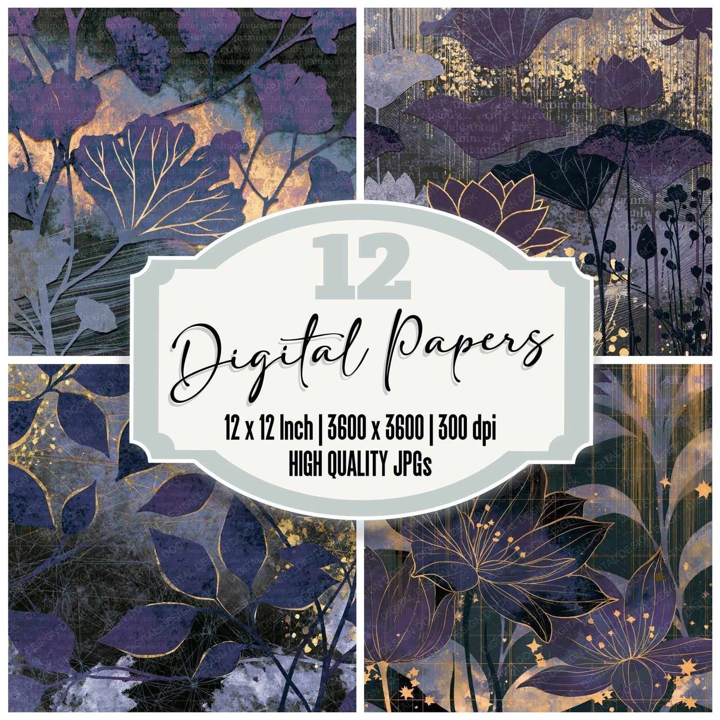 Papercut Data Streams Purple Silver Digital Paper Pack (DDD014777)