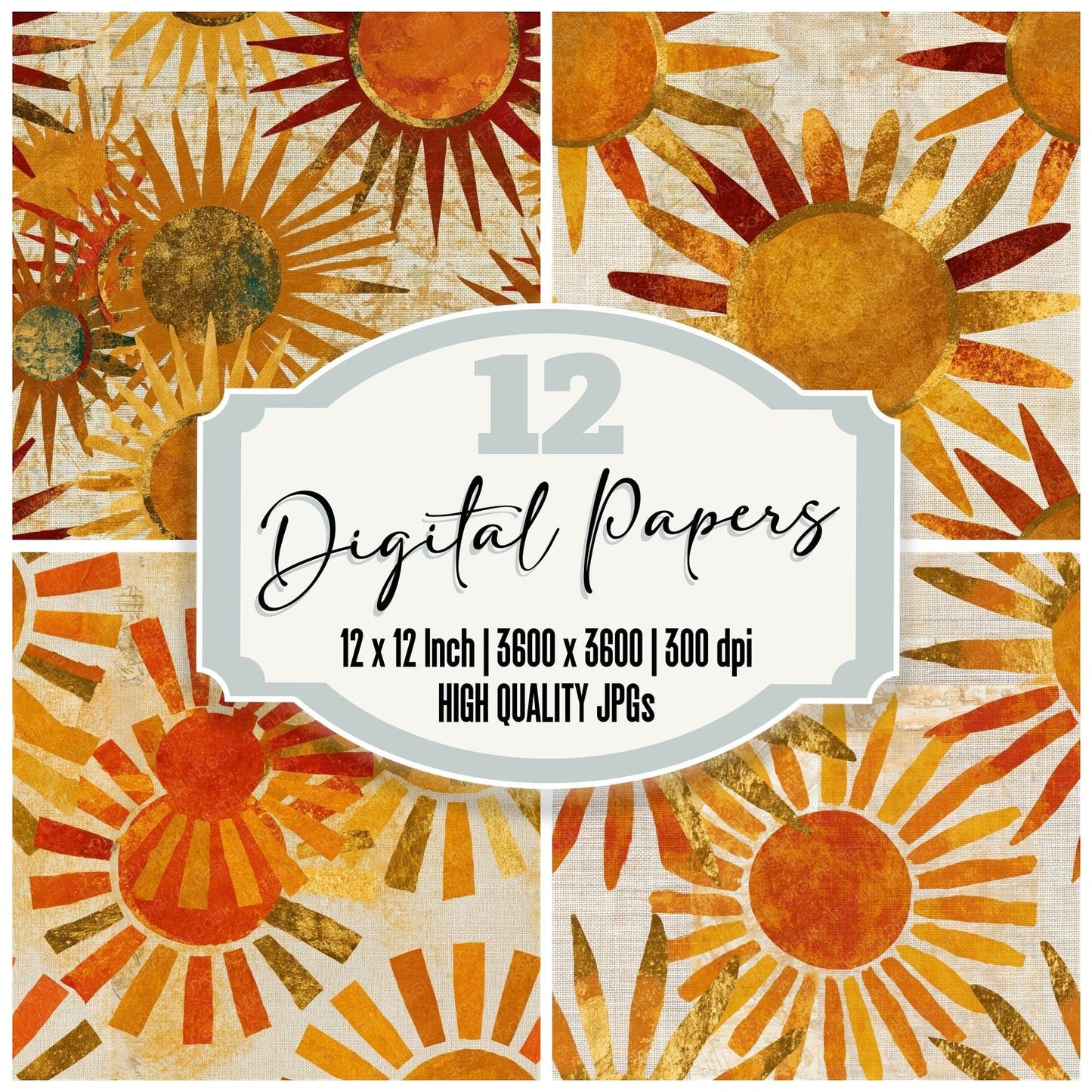 Papercut Sun Wheat Gold Seamless Digital Paper Pack (DDD014778)