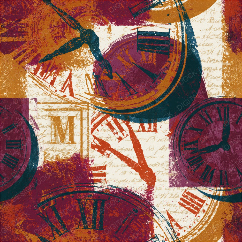 Pop Art Neon Clocks Garnet Seamless Digital Paper Pack (DDD014779)