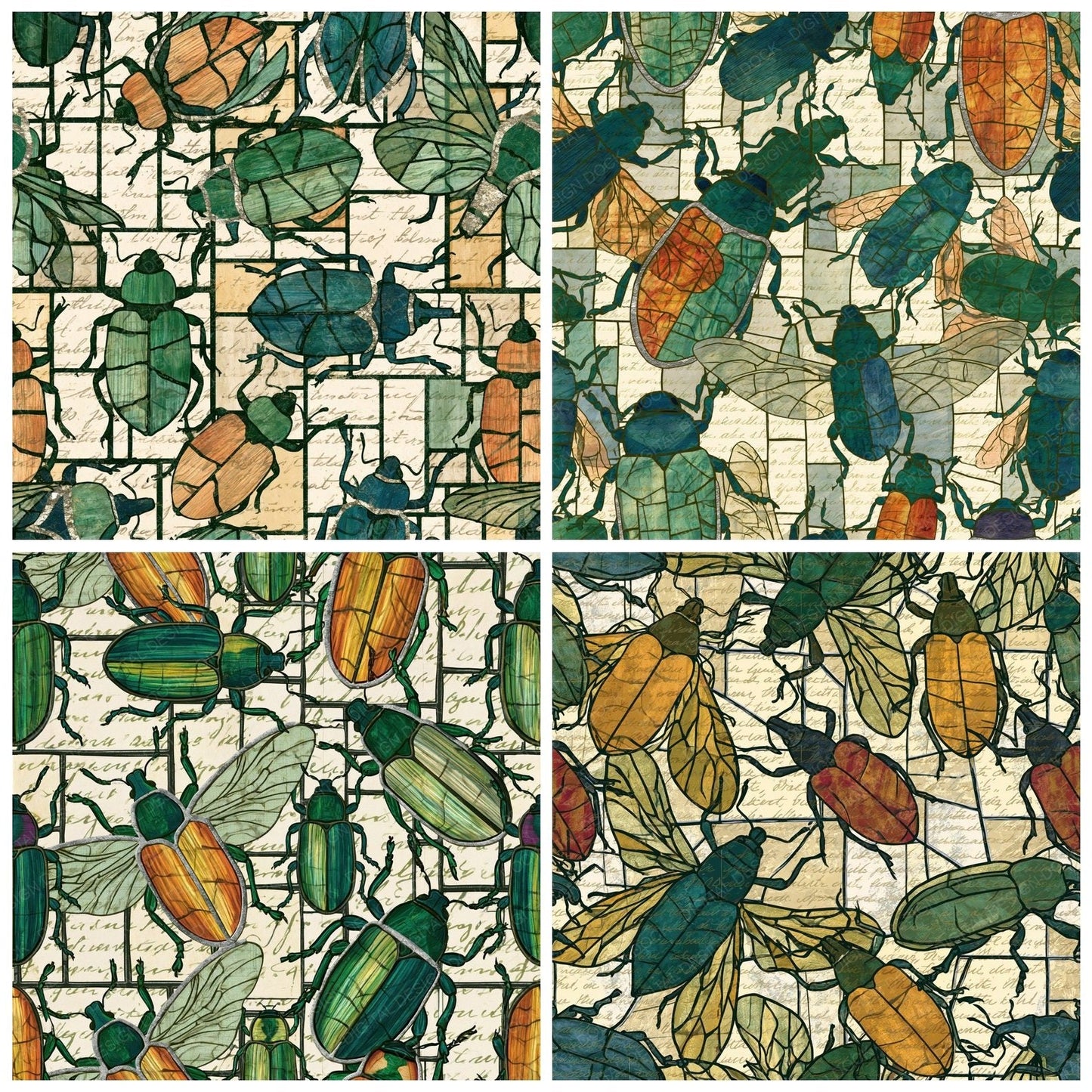 Stained Glass Weevils Pine Cream Digital Paper Pack (DDD014781)