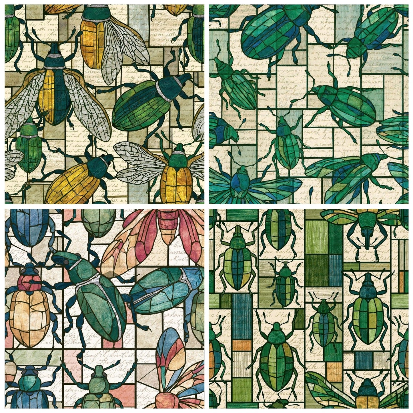 Stained Glass Weevils Pine Cream Digital Paper Pack (DDD014781)