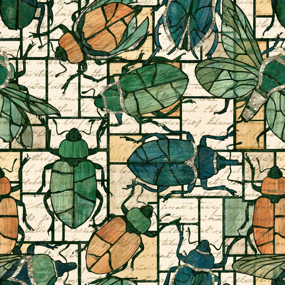 Stained Glass Weevils Pine Cream Digital Paper Pack (DDD014781)