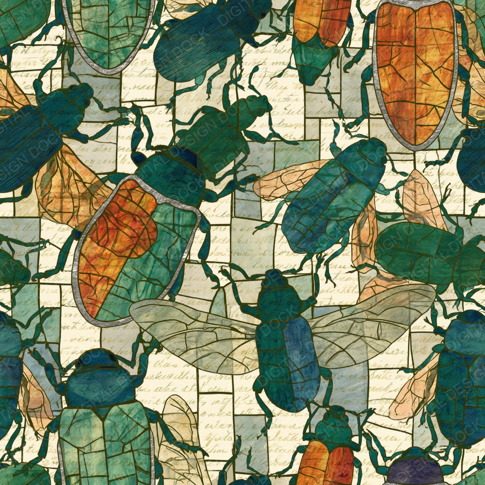 Stained Glass Weevils Pine Cream Digital Paper Pack (DDD014781)