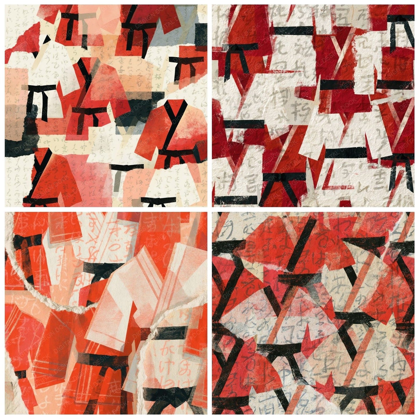 Torn Paper Karate Gis Crimson White Digital Paper Pack (DDD014782)
