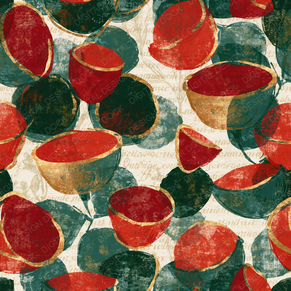 Woodblock Scarlet Elf Cups Jade Garnet Digital Paper Pack (DDD014783)