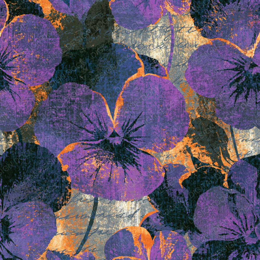 Woodcut Pansy Purple Charcoal Digital Paper Pack (DDD014784)