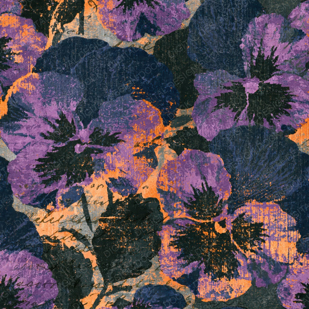 Woodcut Pansy Purple Charcoal Digital Paper Pack (DDD014784)