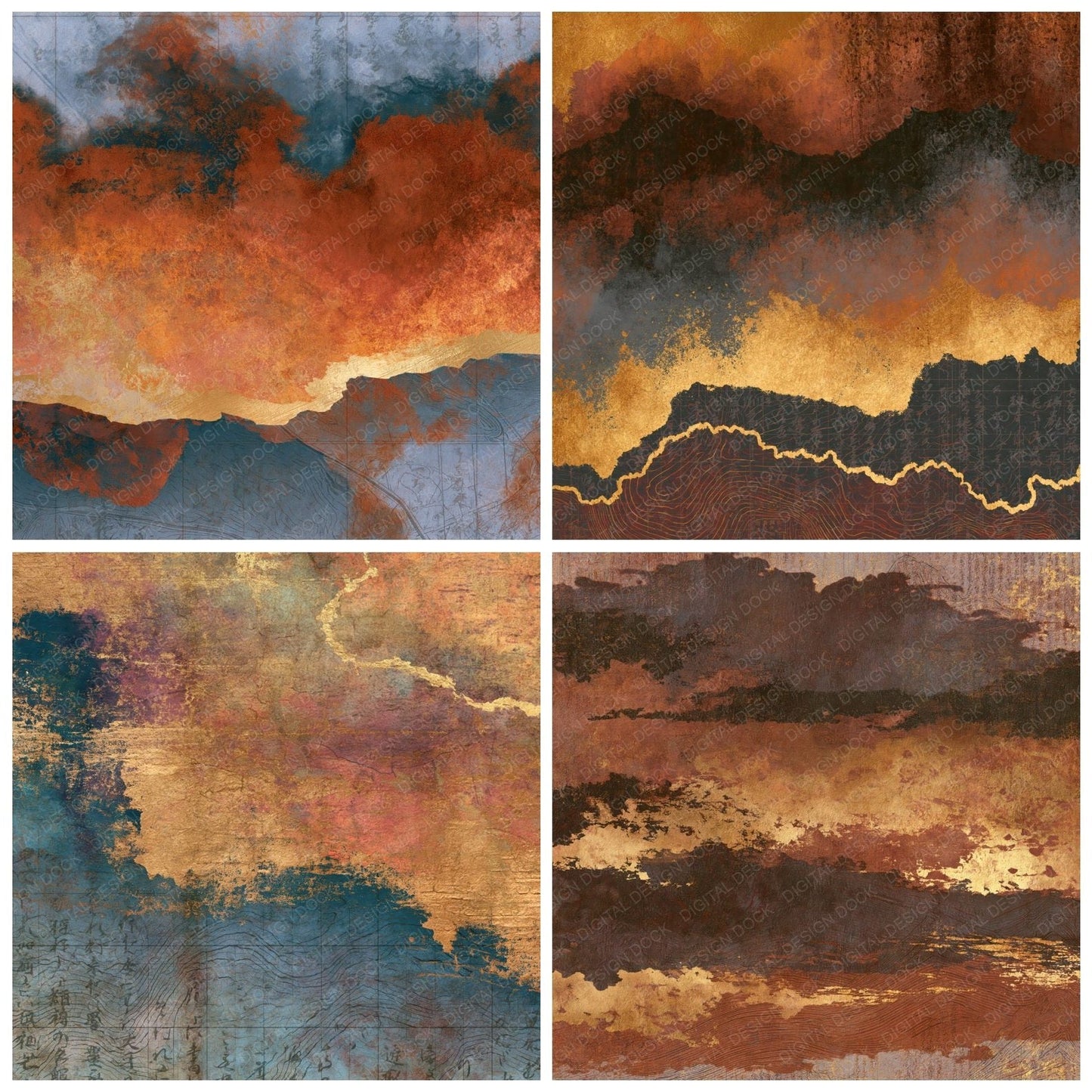Antique Map Copper Rust Texture Digital Paper Pack (DDD014785)
