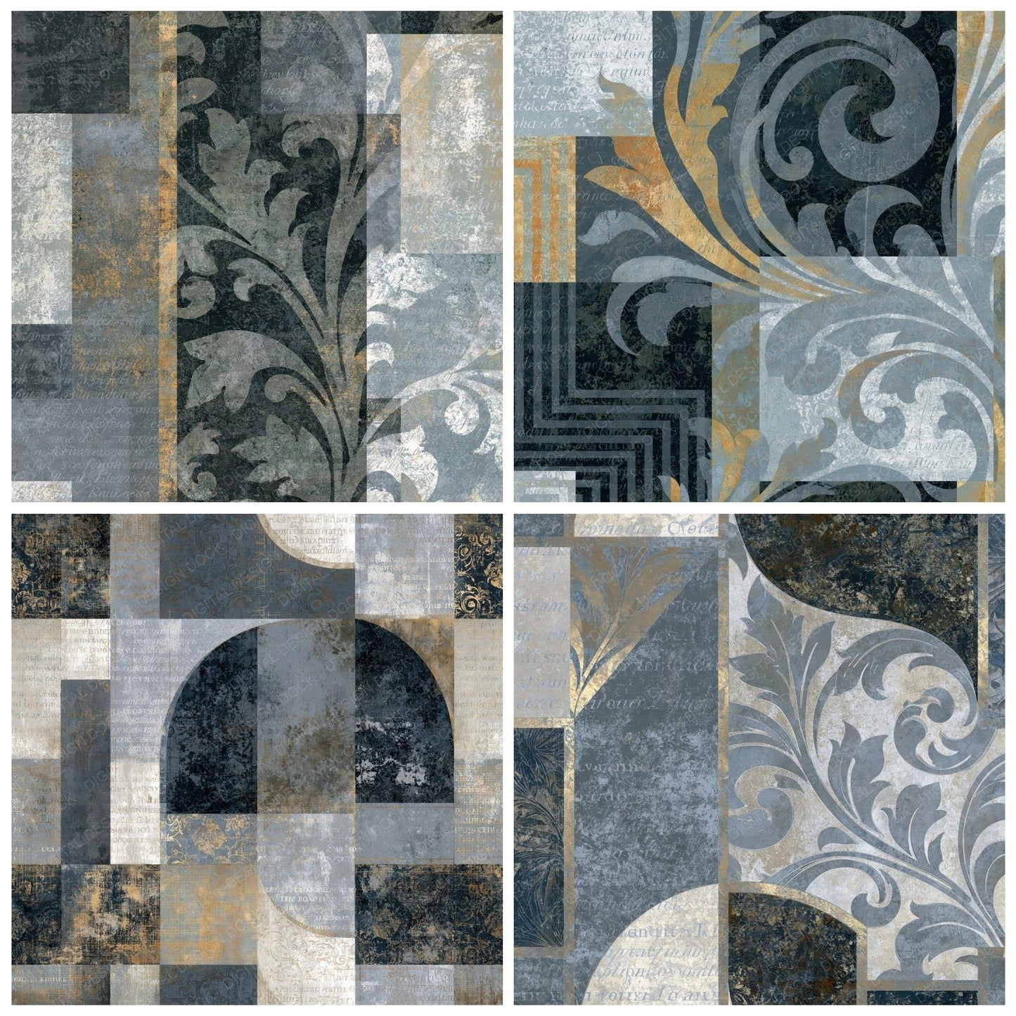 Baroque Geometric Blocks Gunmetal Pearl Digital Paper Pack (DDD014786)