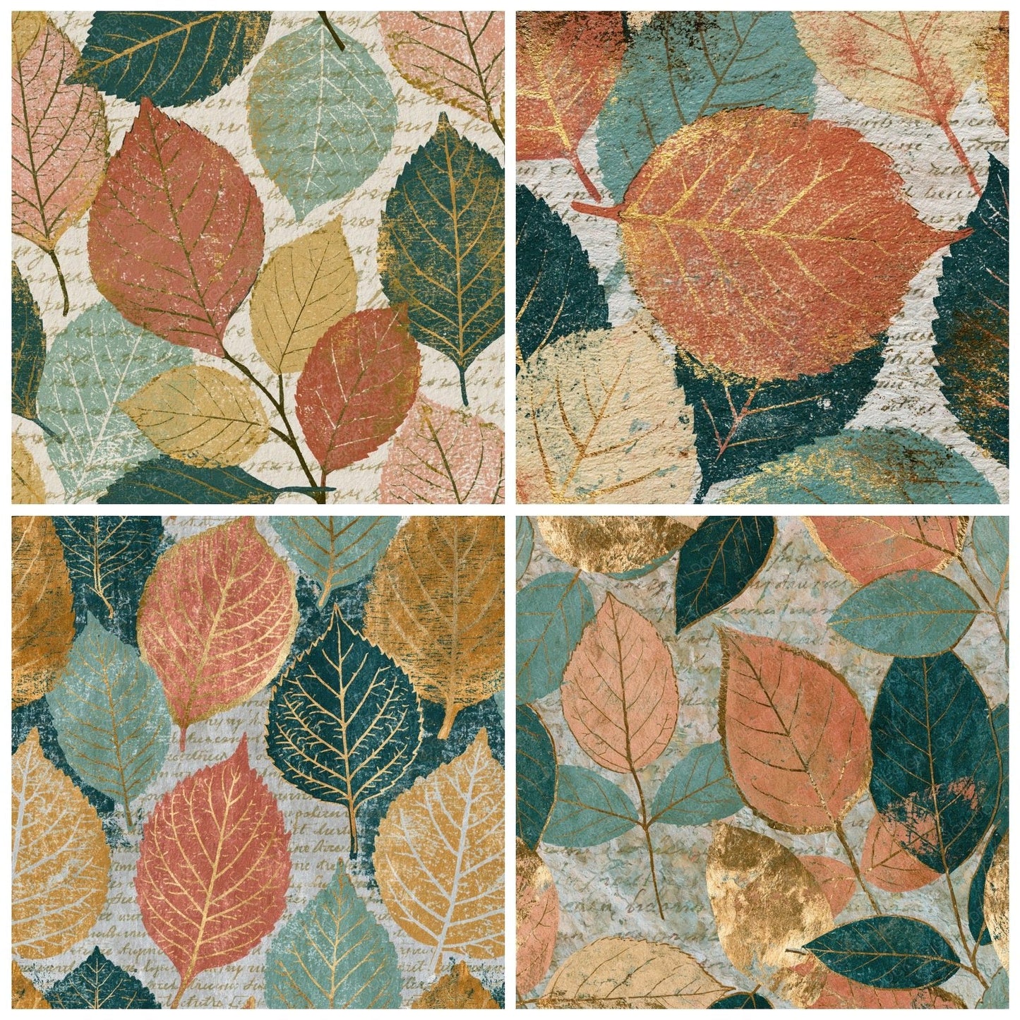 Drypoint Pressed Leaves Peach Mint Digital Paper Pack (DDD014789)