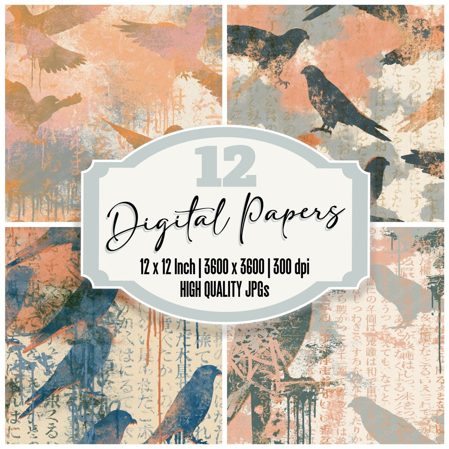 Graffiti Kestrels Peach Cream Digital Paper Pack (DDD014790)