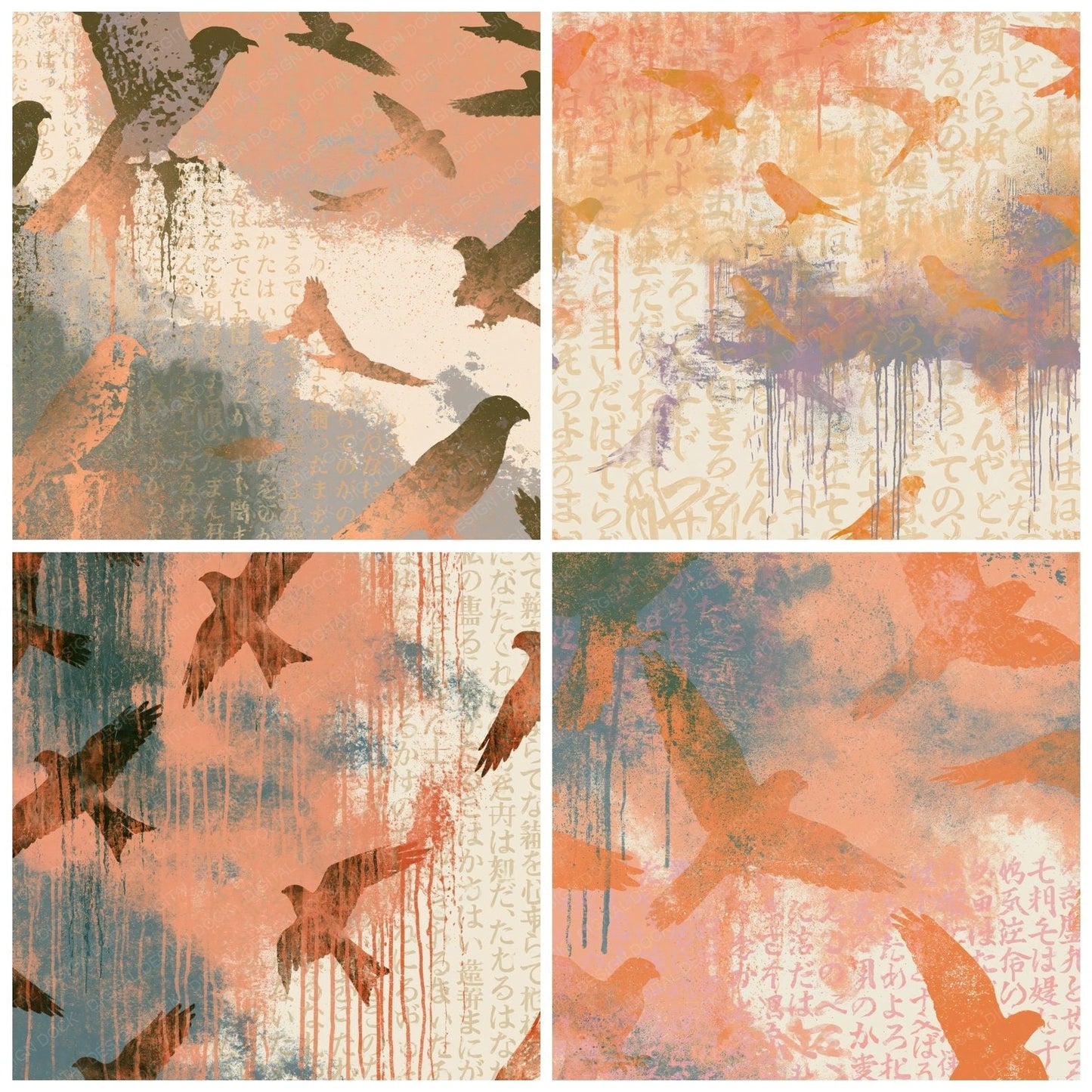 Graffiti Kestrels Peach Cream Digital Paper Pack (DDD014790)