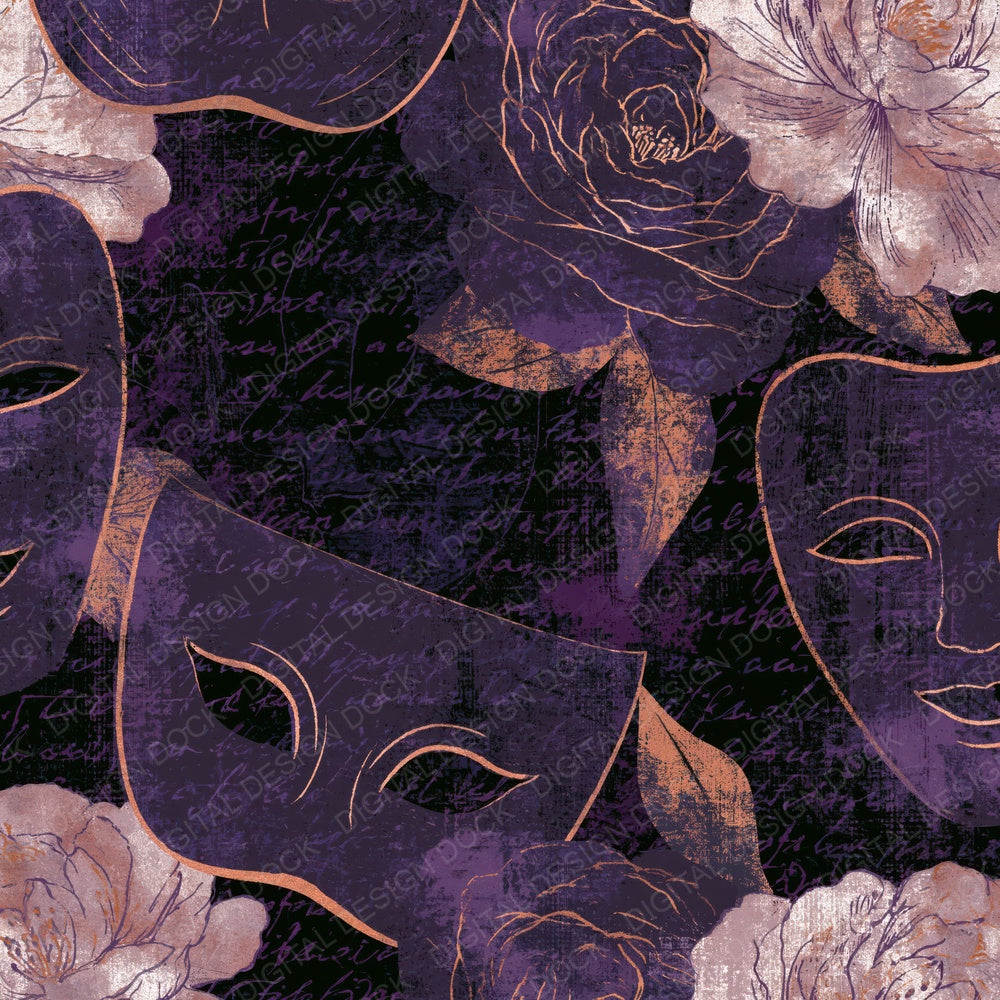 Letterpress Opera Masks Aubergine Pearl Digital Paper Pack (DDD014791)