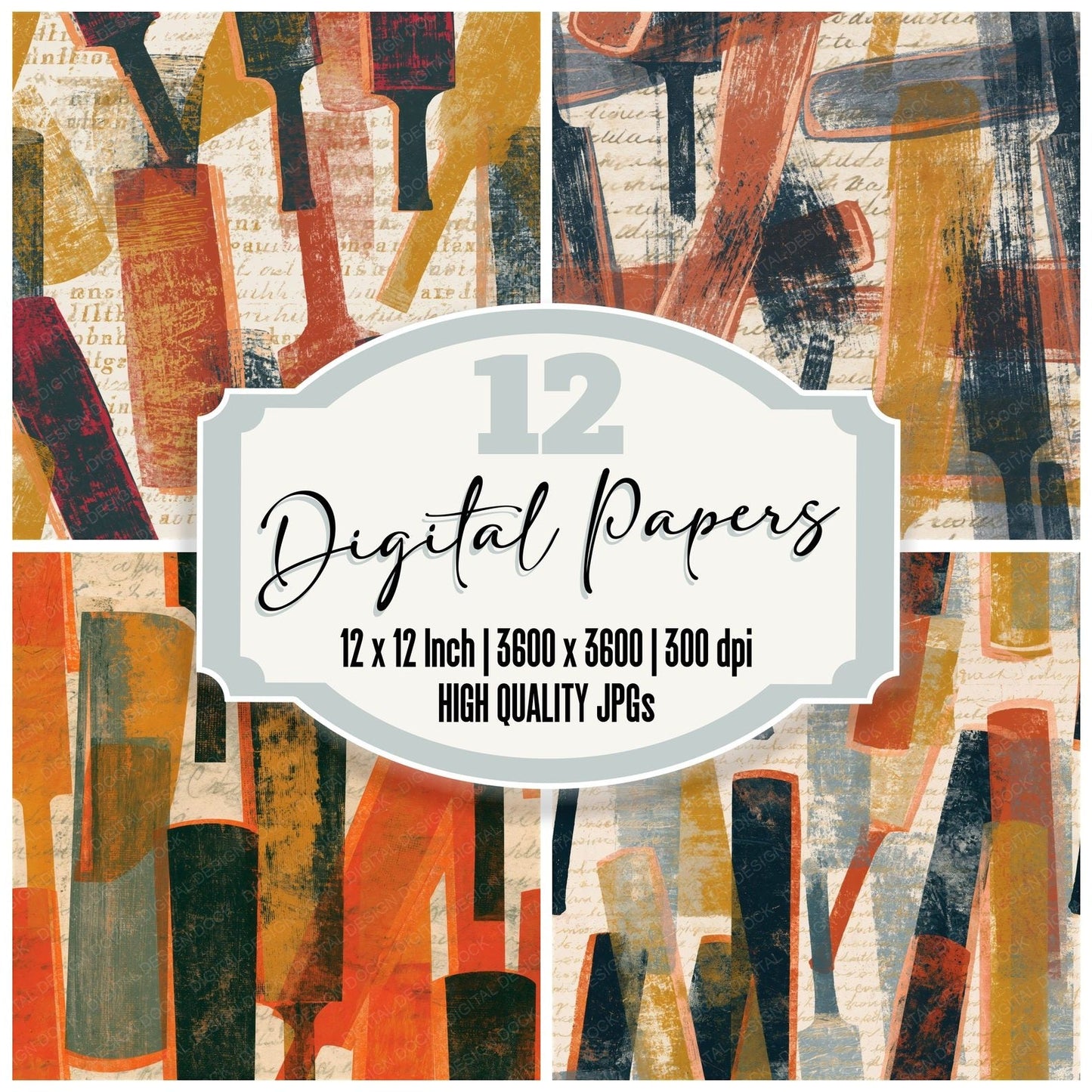 Monoprint Cricket Bats Terracotta Seamless Digital Paper Pack (DDD014793)