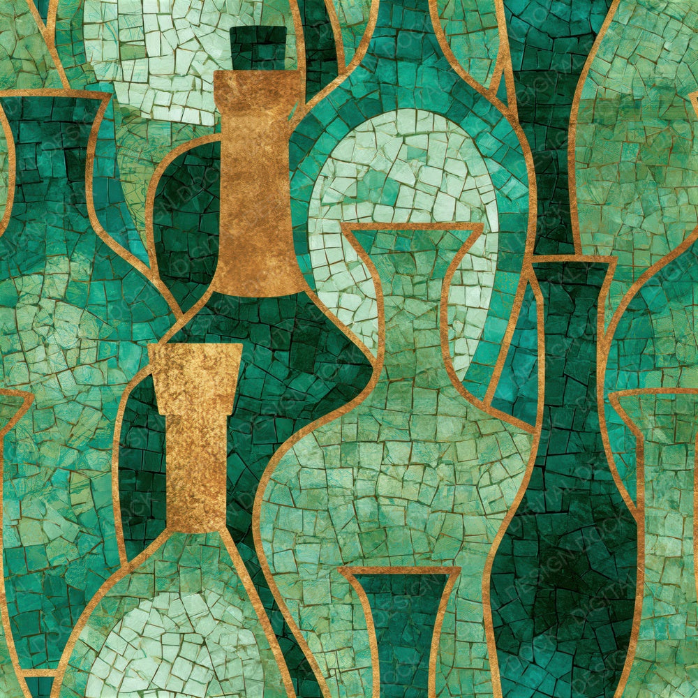 Mosaic Olive Oil Bottles Jade Seamless Digital Paper Pack (DDD014794)