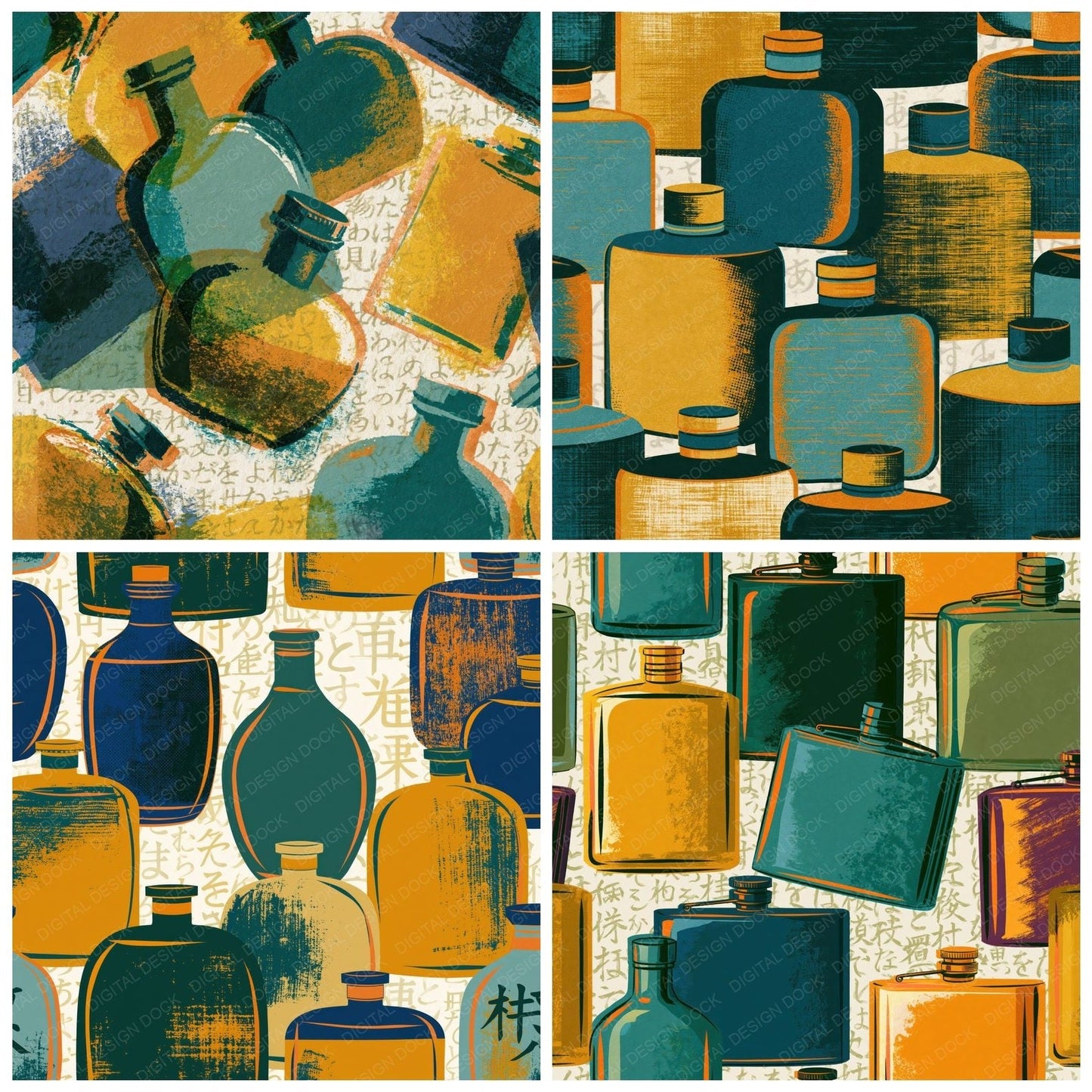 Pop Art Pocket Flasks Gold Eucalyptus Digital Paper Pack (DDD014798)