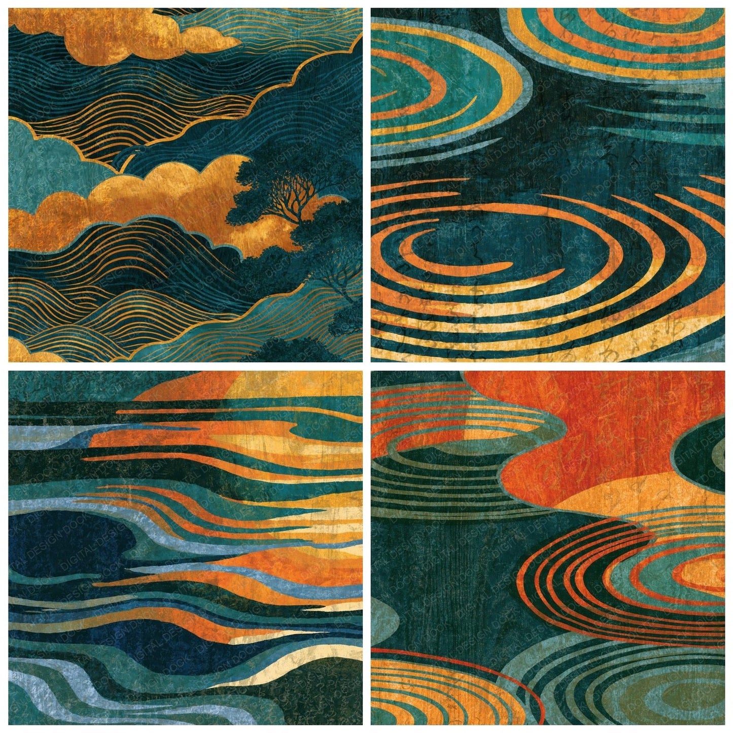 Ukiyo-e Water Lines Forest Saffron Digital Paper Pack (DDD014802)