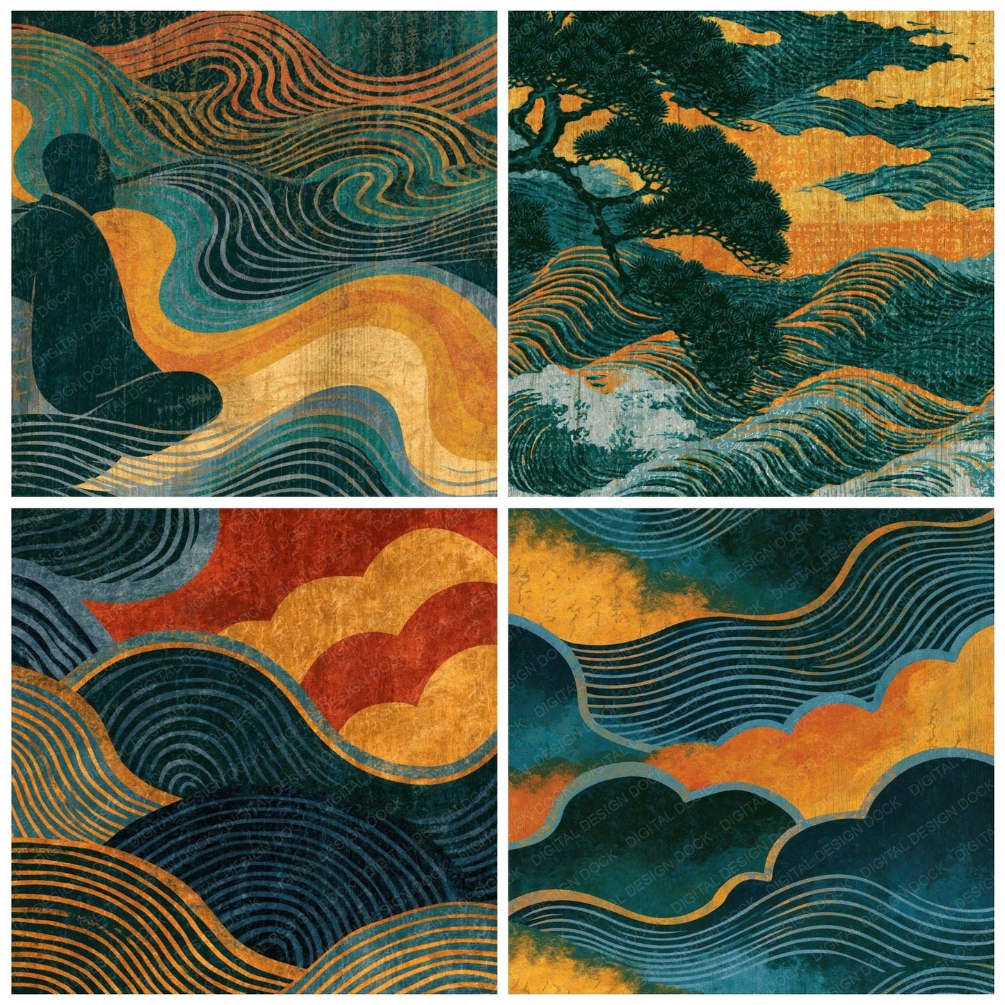 Ukiyo-e Water Lines Forest Saffron Digital Paper Pack (DDD014802)