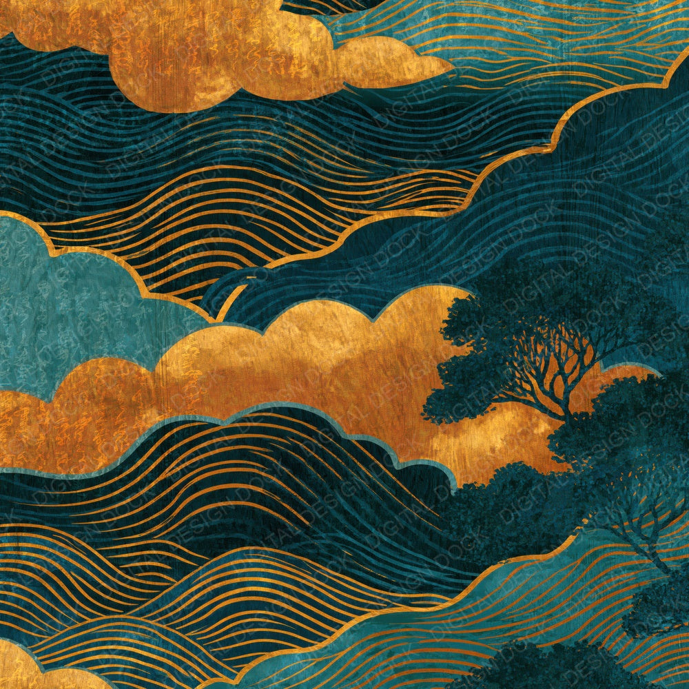Ukiyo-e Water Lines Forest Saffron Digital Paper Pack (DDD014802)