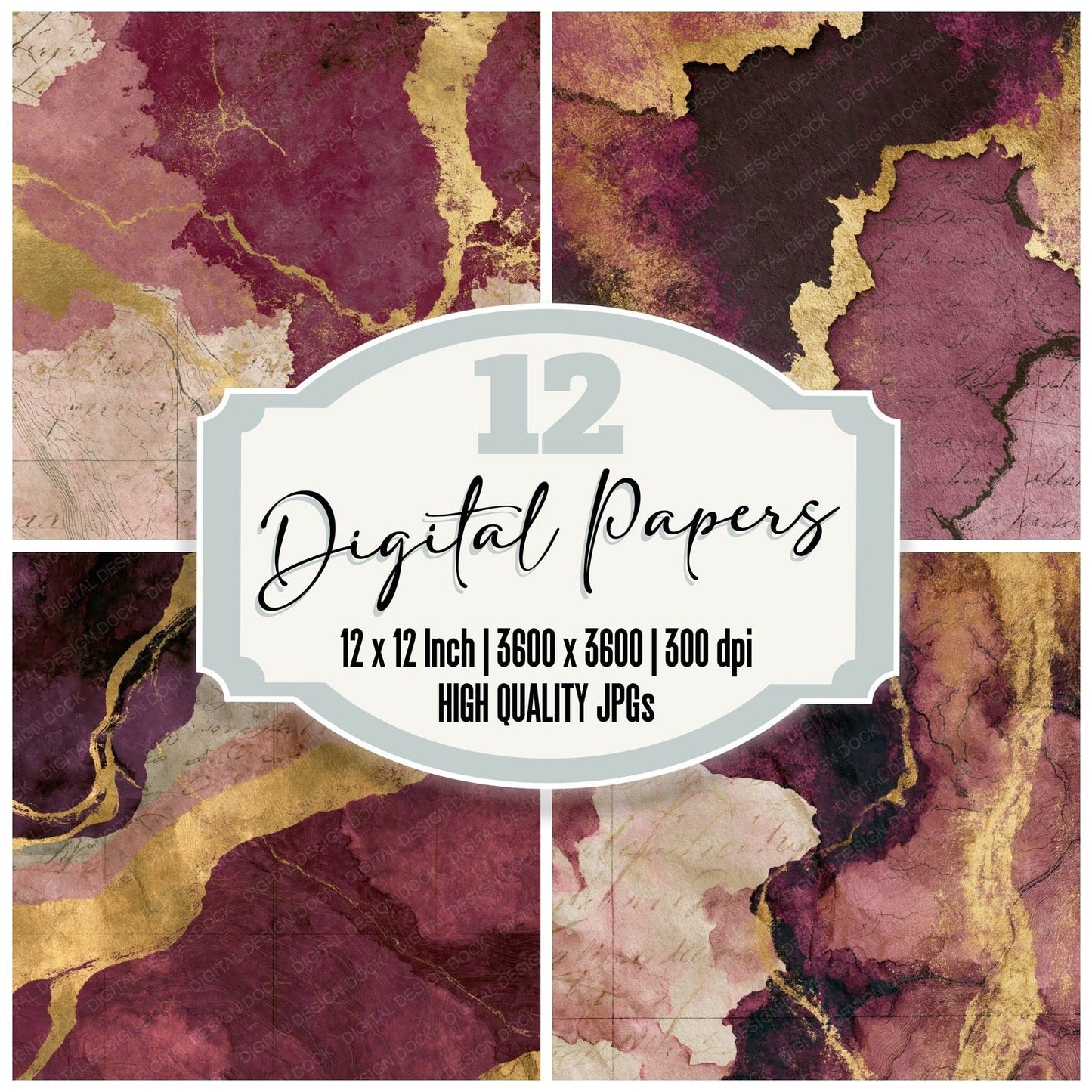 Antique Map Wine Dusty Rose Texture Digital Paper Pack (DDD014805)