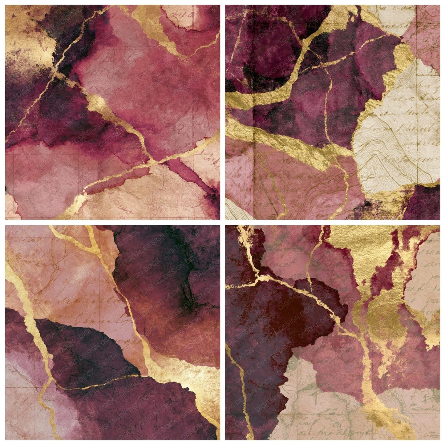 Antique Map Wine Dusty Rose Texture Digital Paper Pack (DDD014805)