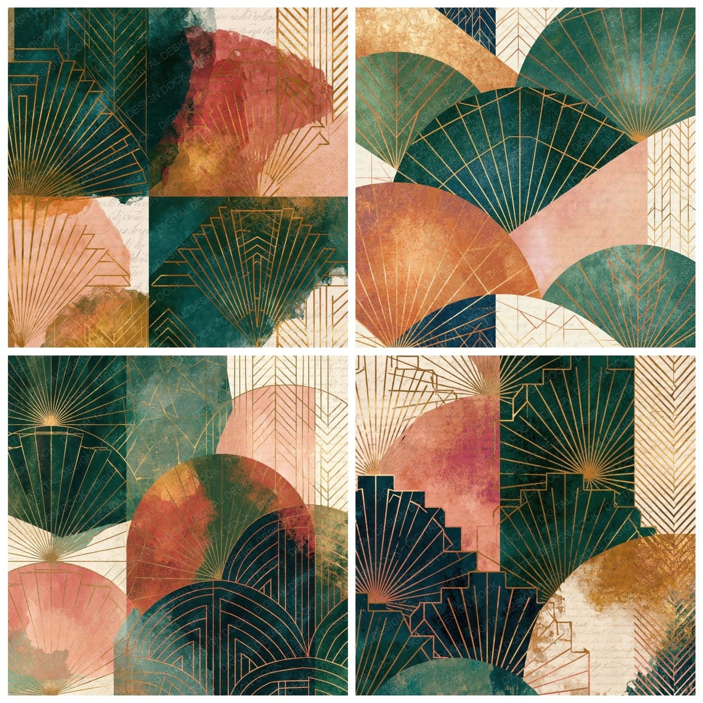 Art Deco Green Blush Texture Digital Paper Pack (DDD014807)