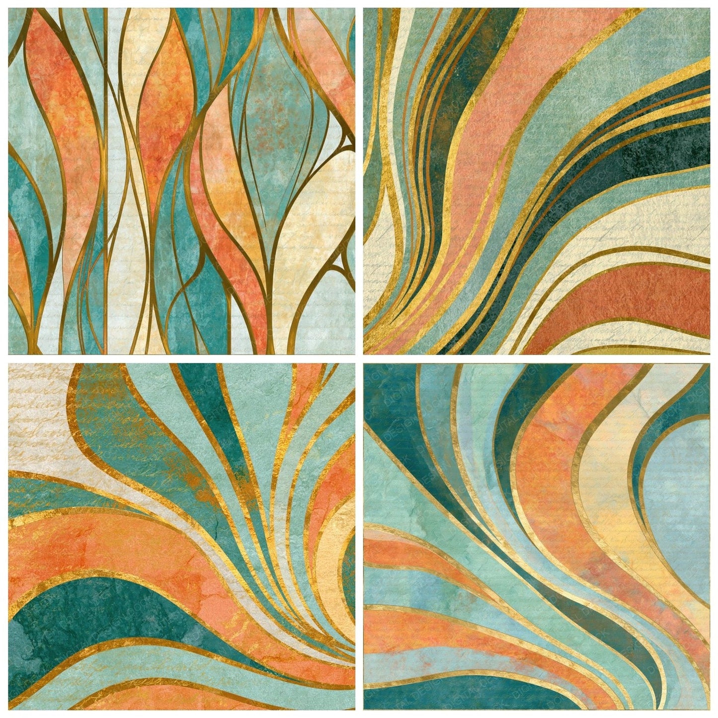 Art Nouveau Peach Mint Butter Abstract Digital Paper Pack (DDD014808)