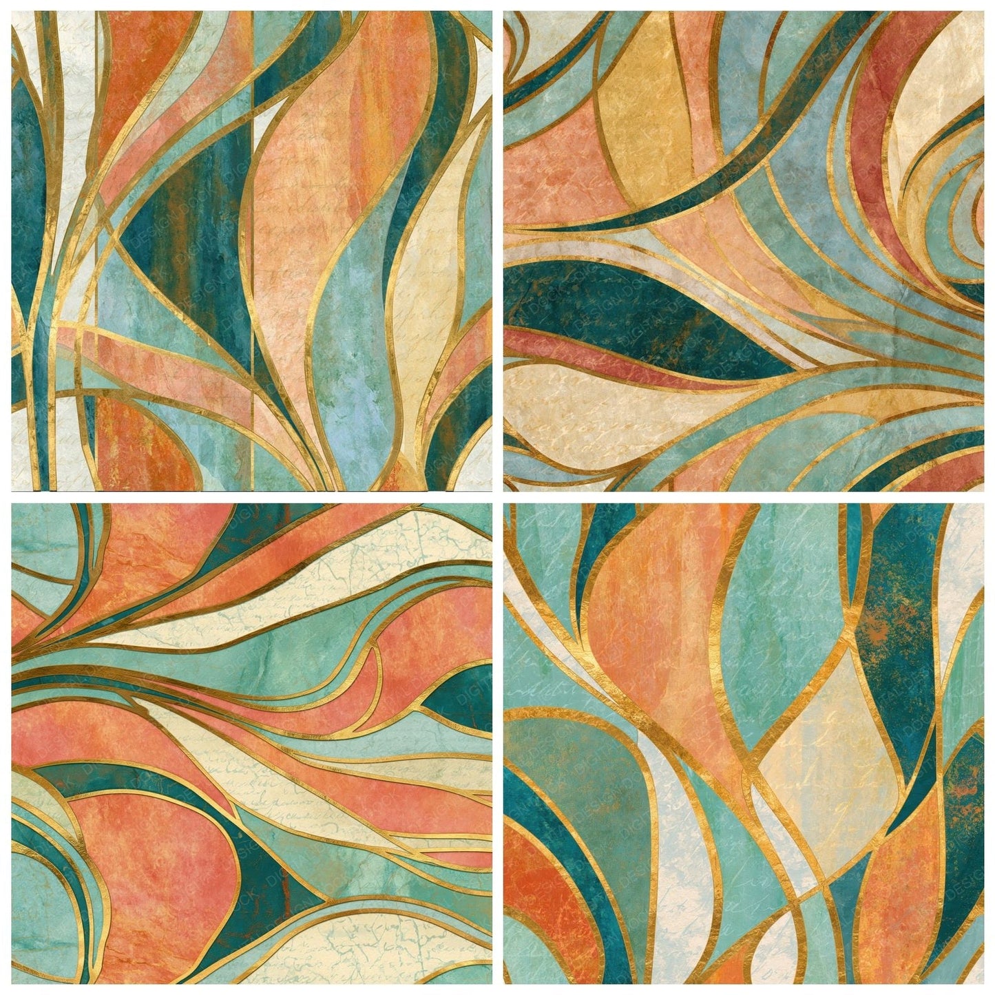 Art Nouveau Peach Mint Butter Abstract Digital Paper Pack (DDD014808)