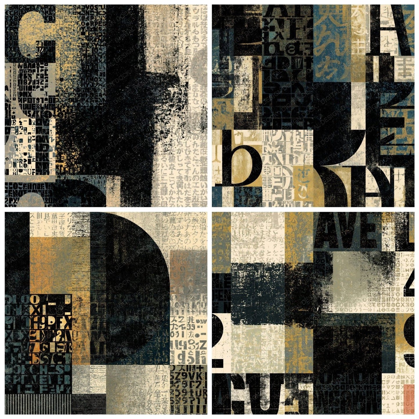 ASCII Black Cream Abstract Digital Paper Pack (DDD014809)