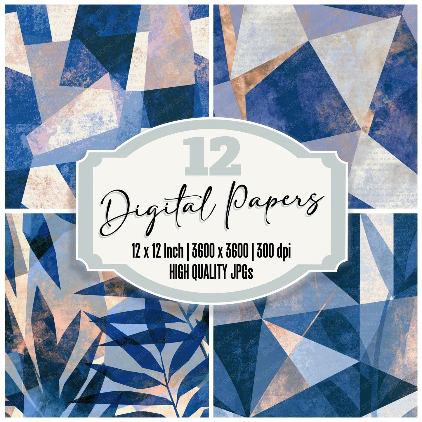Cubist Sapphire Ivory Abstract Digital Paper Pack (DDD014811)