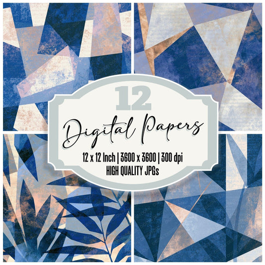 Cubist Sapphire Ivory Abstract Digital Paper Pack (DDD014811)