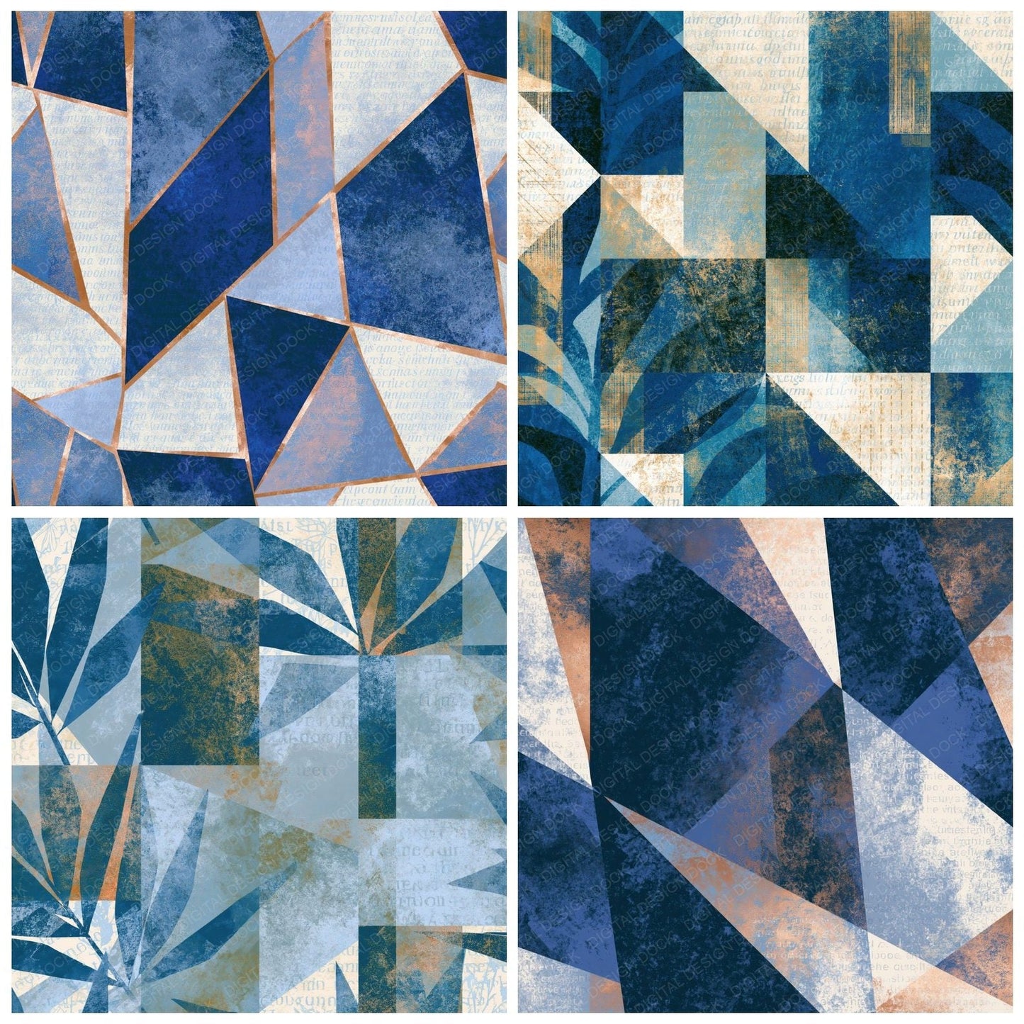 Cubist Sapphire Ivory Abstract Digital Paper Pack (DDD014811)