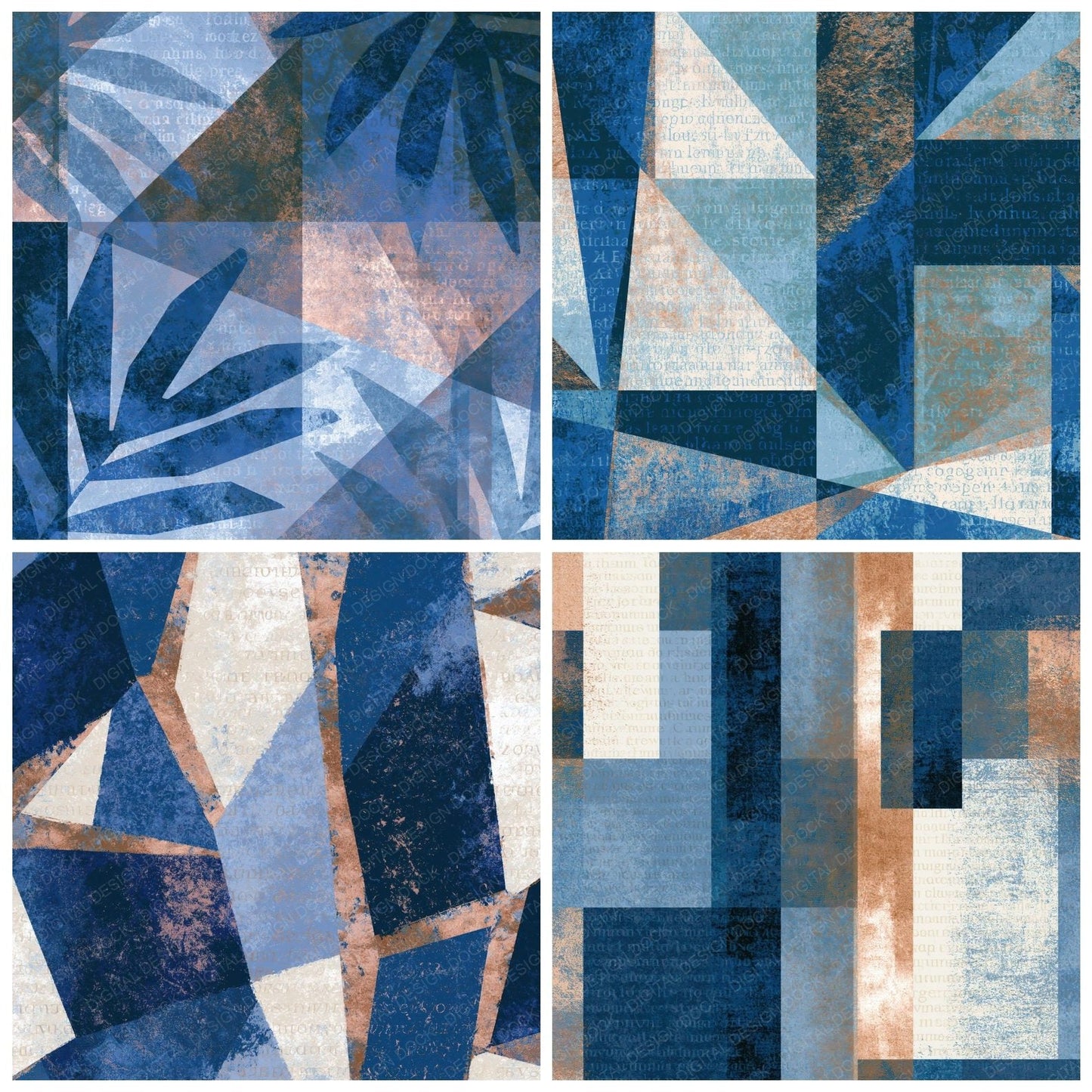 Cubist Sapphire Ivory Abstract Digital Paper Pack (DDD014811)