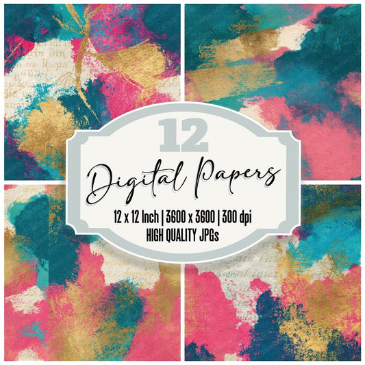 Lithograph Bubblegum Turquoise Abstract Seamless Digital Paper Pack (DDD014816)