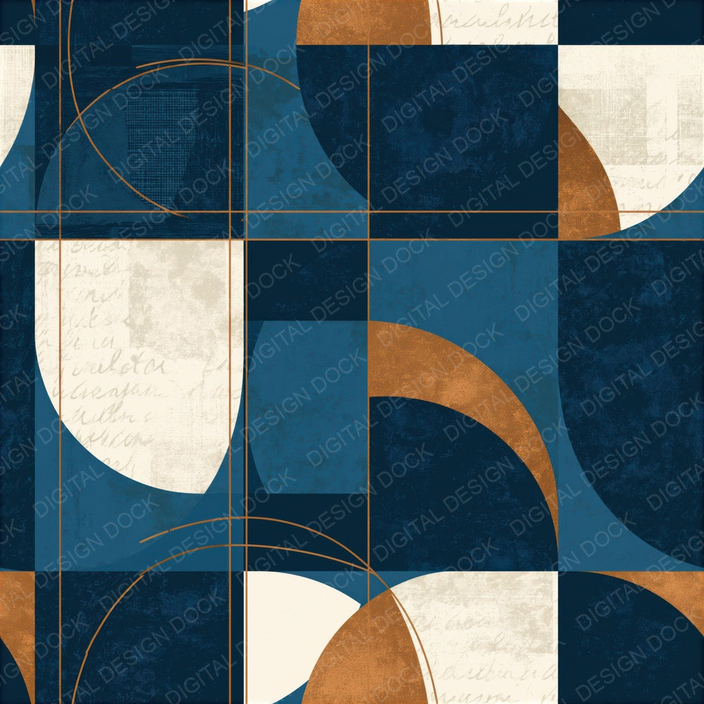 Mid Century Indigo Ivory Abstract Seamless Digital Paper Pack (DDD014817)