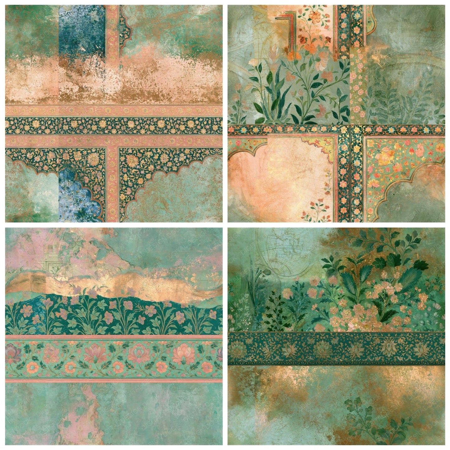 Mughal Dewy Green Blush Texture Seamless Digital Paper Pack (DDD014818)