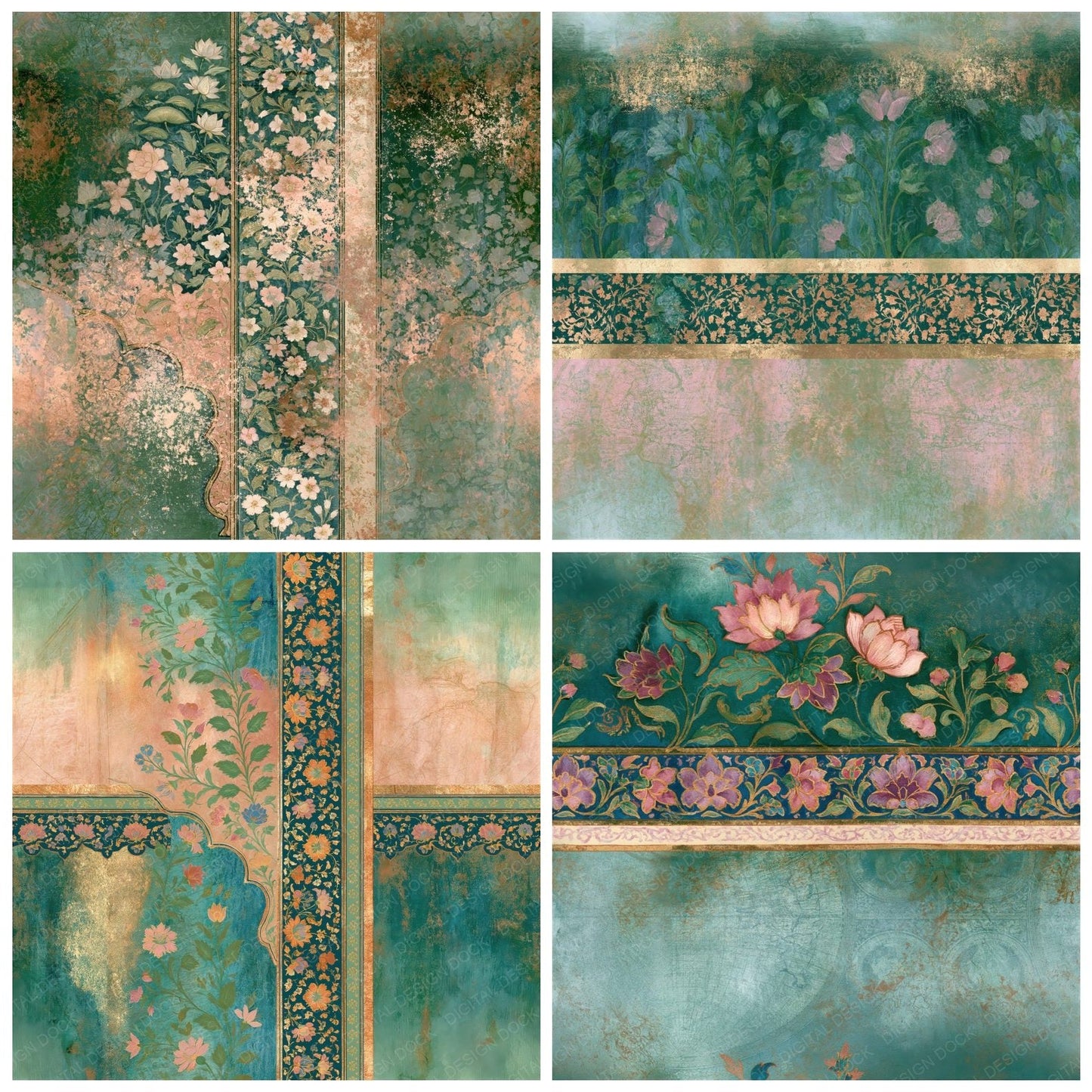 Mughal Dewy Green Blush Texture Seamless Digital Paper Pack (DDD014818)