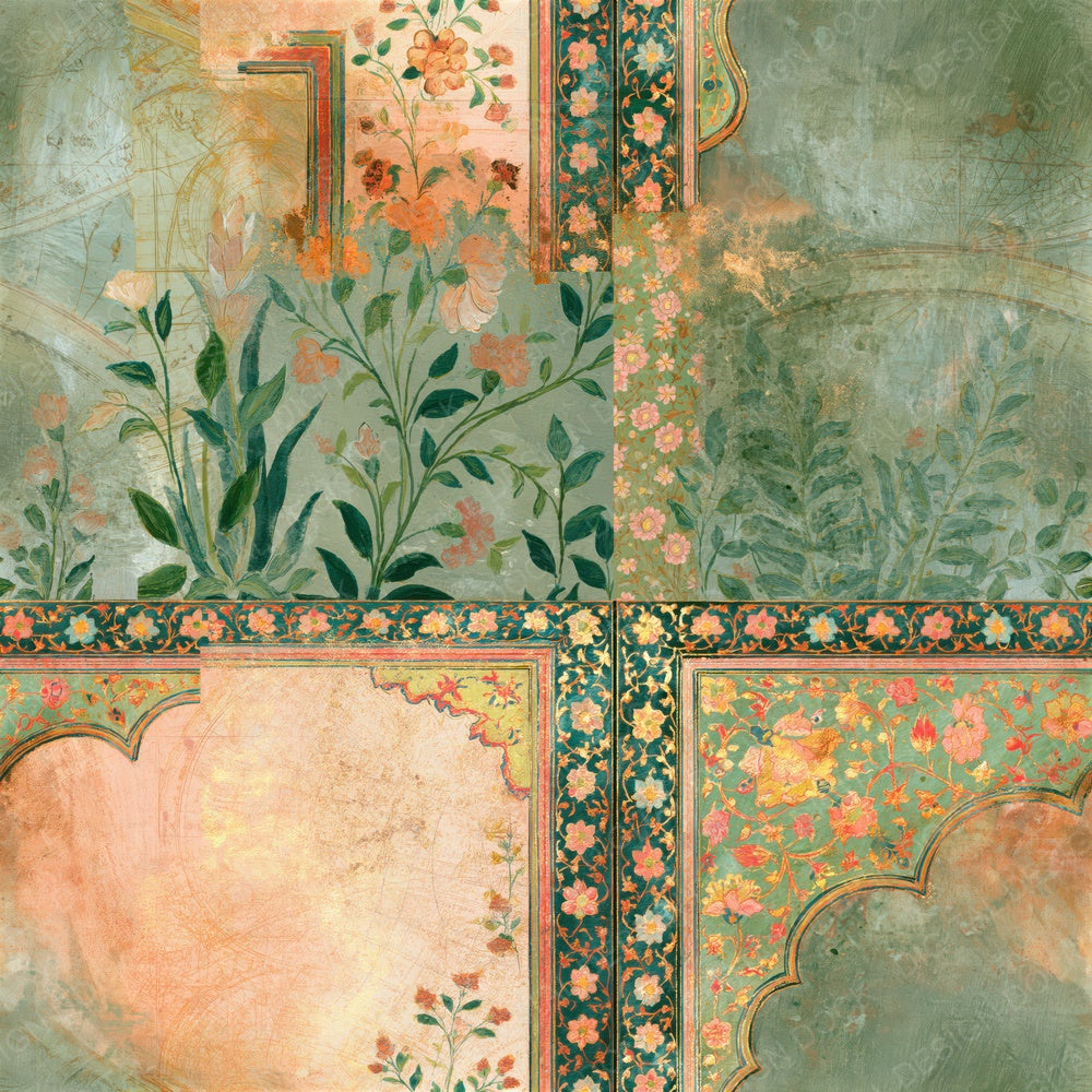 Mughal Dewy Green Blush Texture Seamless Digital Paper Pack (DDD014818)