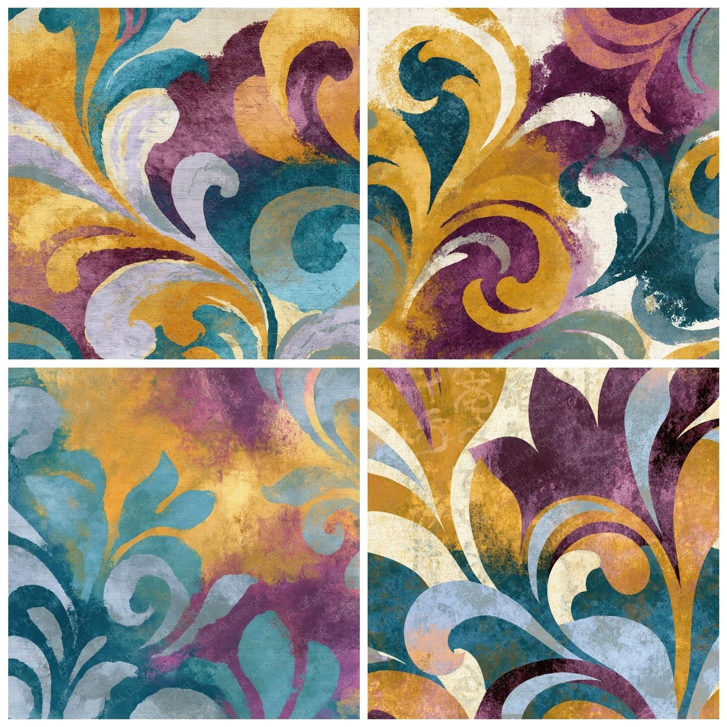 Rococo Ochre Plum Teal Abstract Digital Paper Pack (DDD014820)