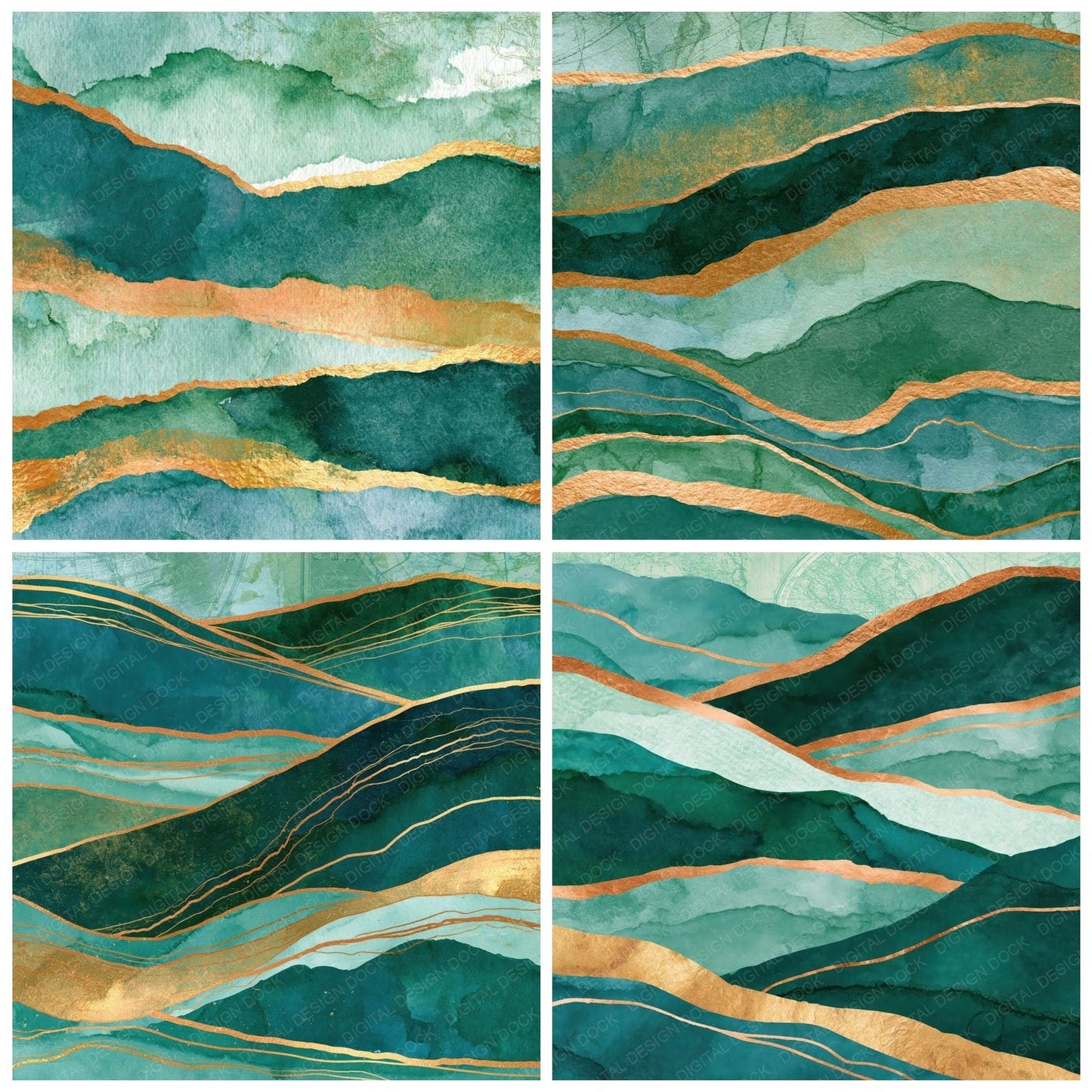 Watercolour Mint Jade Emerald Abstract Digital Paper Pack (DDD014822)