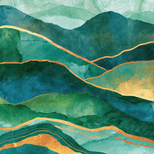 Watercolour Mint Jade Emerald Abstract Digital Paper Pack (DDD014822)