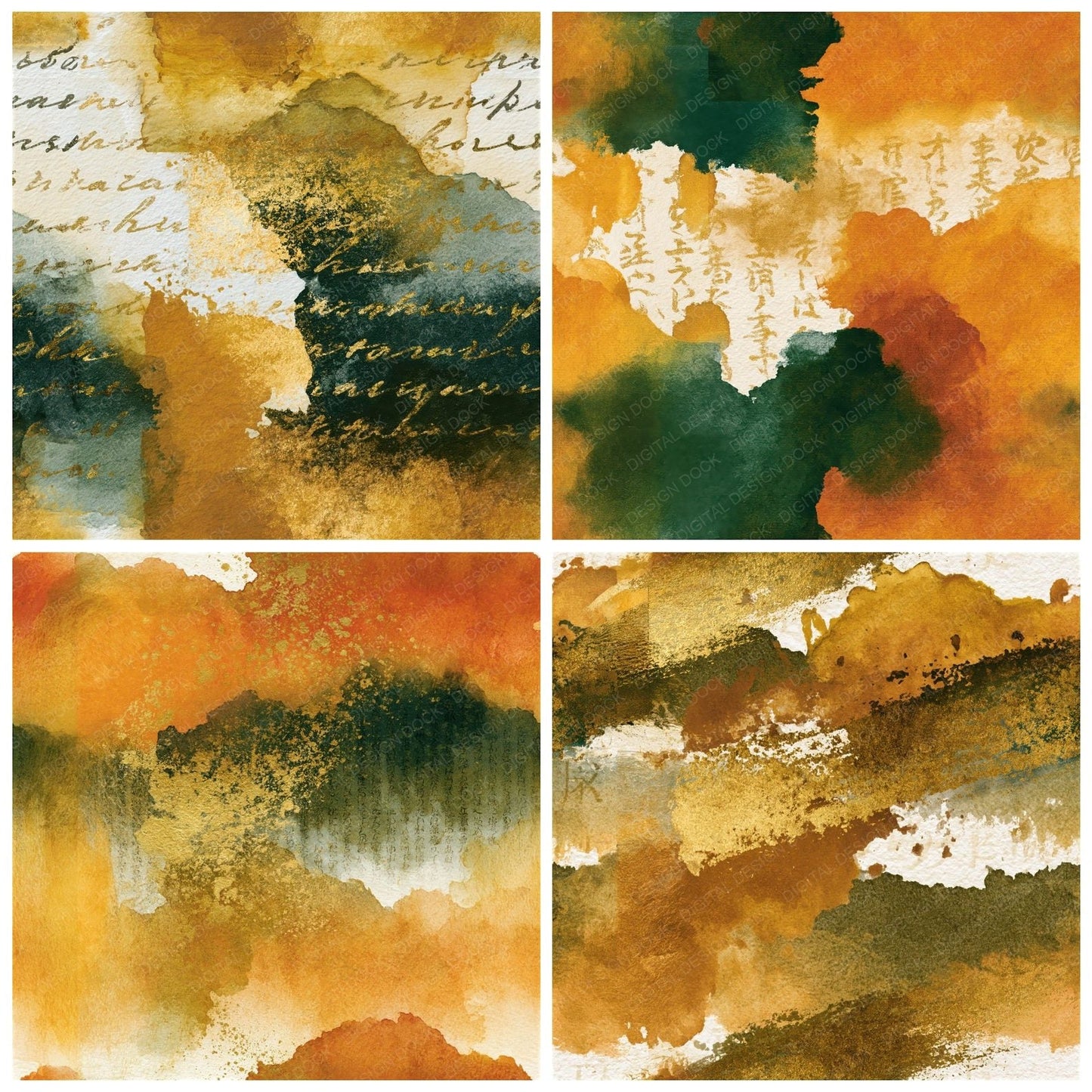 Watercolour Ochre Olive Tonal Seamless Digital Paper Pack (DDD014823)