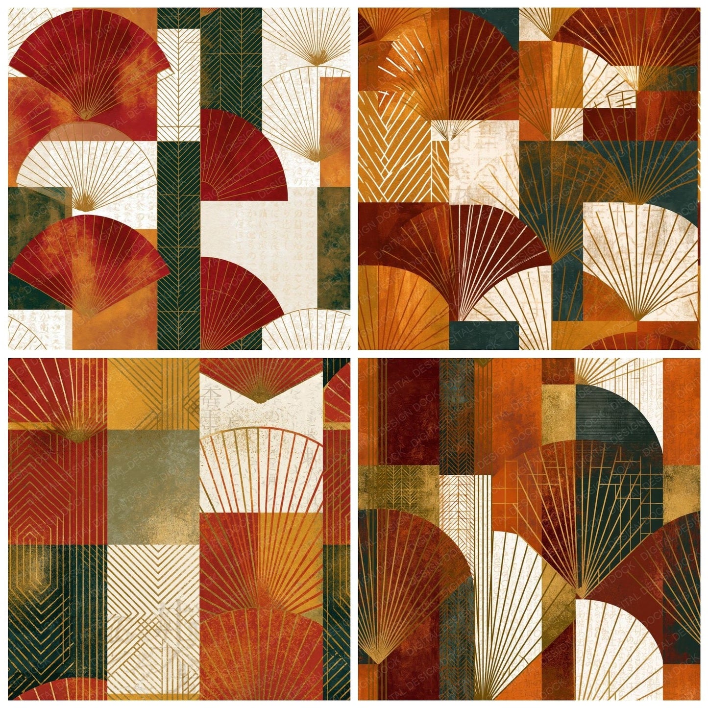 Art Deco Rust Brass Ochre Abstract Seamless Digital Paper Pack (DDD014825)