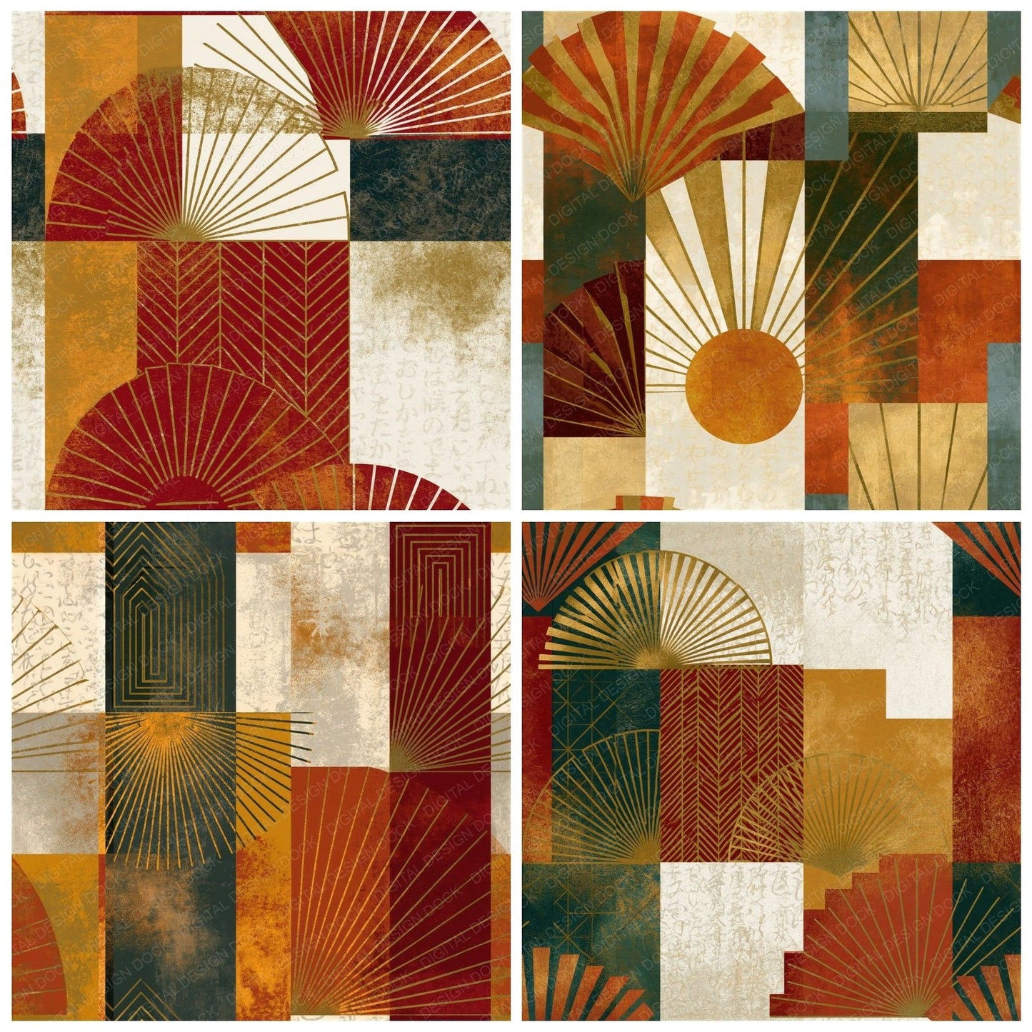 Art Deco Rust Brass Ochre Abstract Seamless Digital Paper Pack (DDD014825)