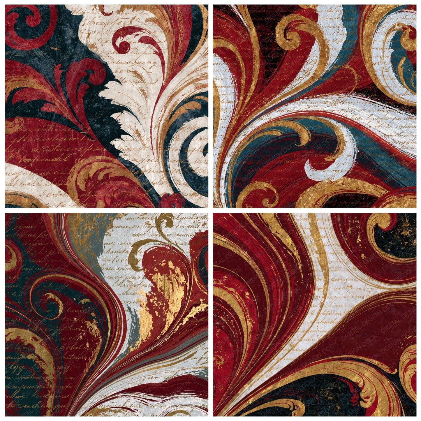 Baroque Crimson White Abstract Digital Paper Pack (DDD014826)