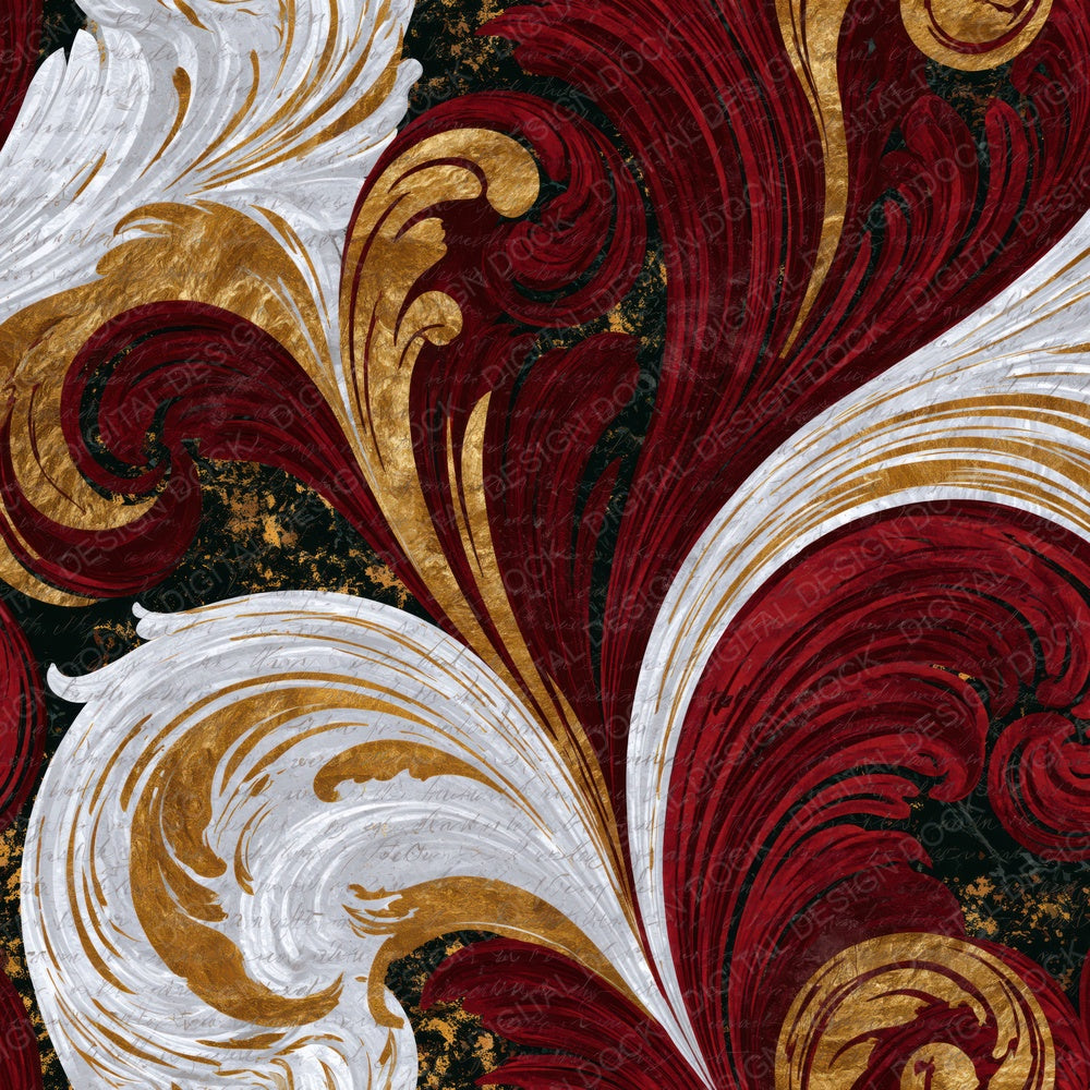 Baroque Crimson White Abstract Digital Paper Pack (DDD014826)