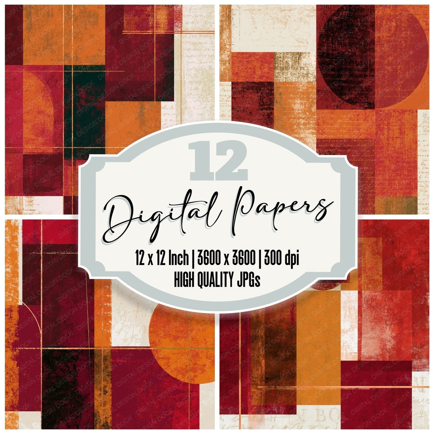Bauhaus Cherry Orange Abstract Digital Paper Pack (DDD014827)